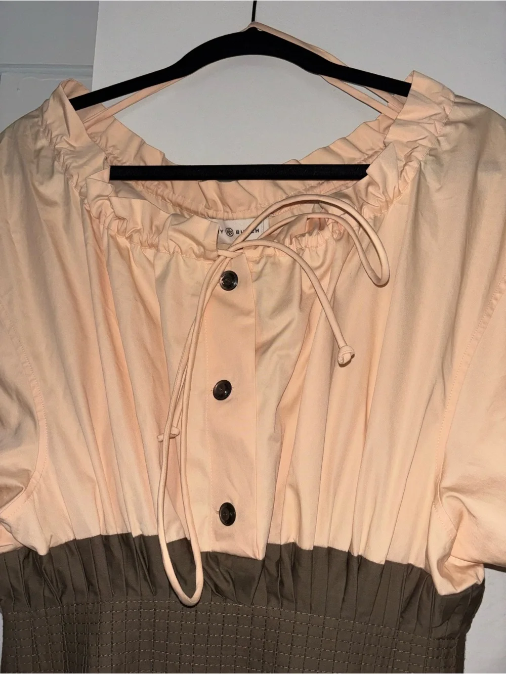 Tory Burch Peach, Olive & Brown Colorblock Poplin Dress